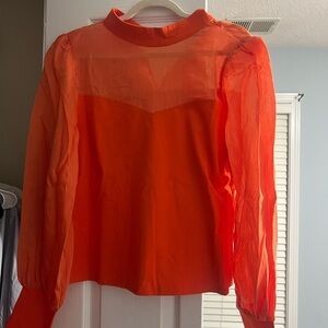 Anthropologie Vibrant Orange Sheer Blouse